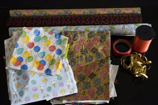 Various Gift Papers and Ribbons